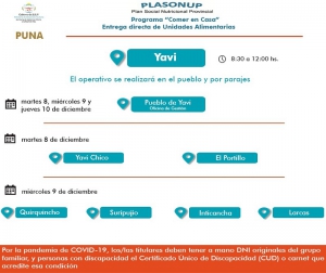 Entrega de unidades alimentarias en Yavi y Abra Pampa