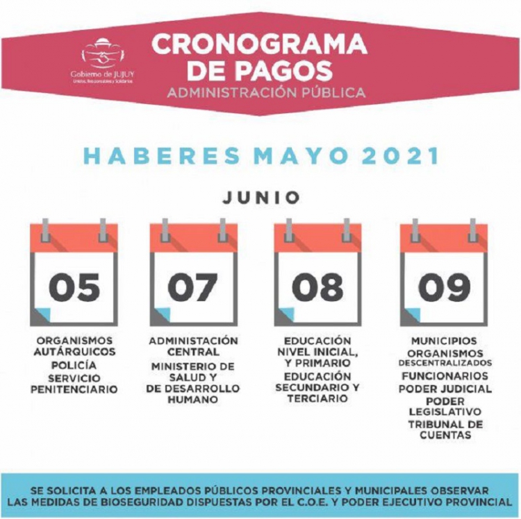 El s&aacute;bado 5 de junio comienza el cronograma de pagos