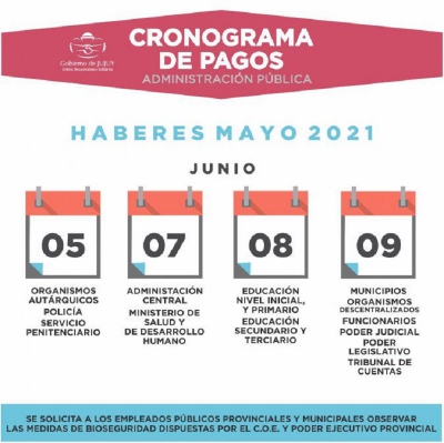 El s&aacute;bado 5 de junio comienza el cronograma de pagos