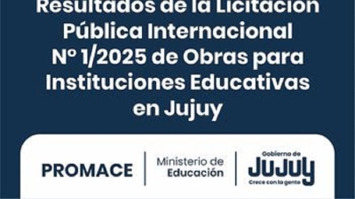 Resultados de la Licitaci&oacute;n P&uacute;blica Internacional N&deg;1/2025 de Obras para Instituciones Educativas en Jujuy