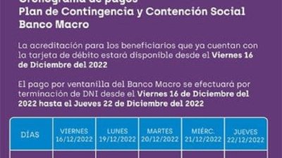 Cronograma de pagos de Plan de Contingencia y Contenci&oacute;n Social