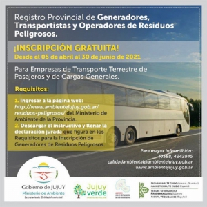 Inscripci&oacute;n en el Registro Provincial de Generadores, Transportistas y Operadores de Residuos Peligrosos