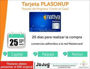 Acreditaci&oacute;n tarjeta Plasonup para titulares de Capital, Palpal&aacute; y Perico