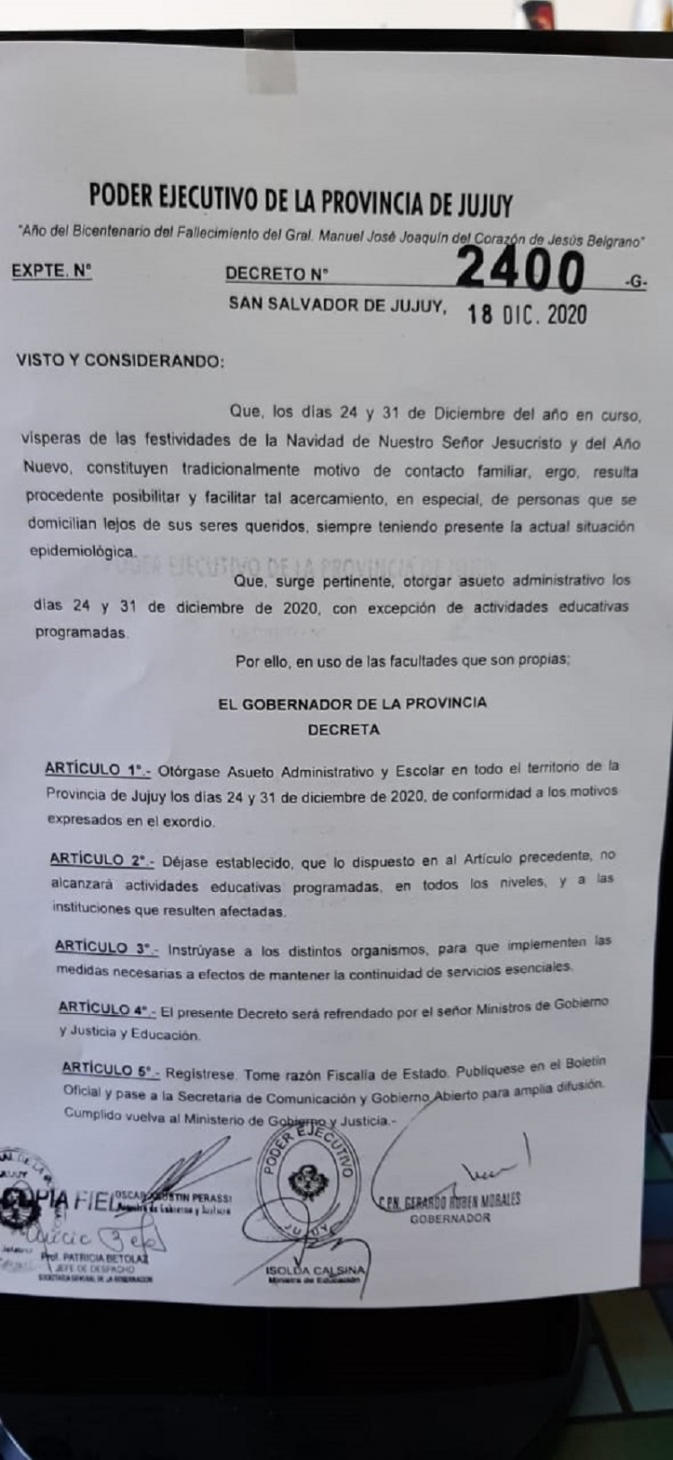 Asueto administrativo y escolar para los d&iacute;as 24 y 31