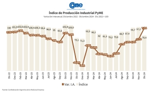 La industria pyme creci&oacute; 7,3% interanual en diciembre, en tanto, el a&ntilde;o cerr&oacute; con una ca&iacute;da acumulada del 9,8%