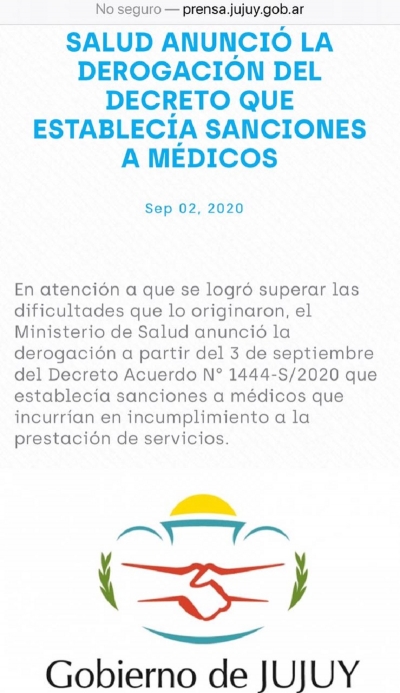 Salud anunci&oacute; la derogaci&oacute;n del decreto que establec&iacute;a sanciones a m&eacute;dicos