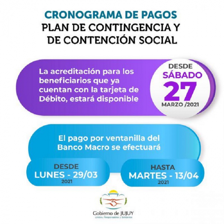 Pago del Plan de Contingencia y Contenci&oacute;n Social