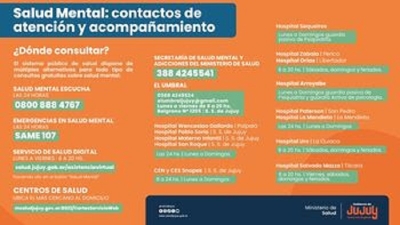 Las consultas por Salud Mental pueden realizarse de manera gratuita las 24 horas