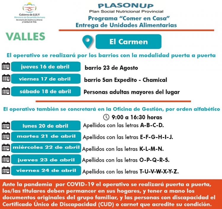 Entrega de unidades alimentarias en El Carmen, La Esperanza y Rosario de R&iacute;o Grande