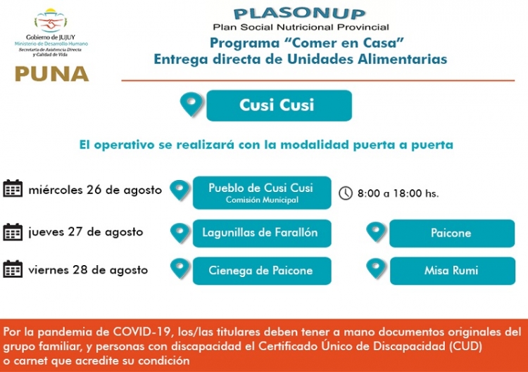 Entregar&aacute;n unidades alimentarias en la puna y yungas