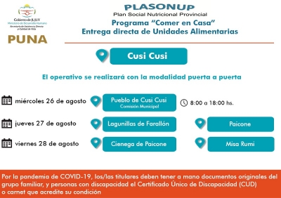Entregar&aacute;n unidades alimentarias en la puna y yungas