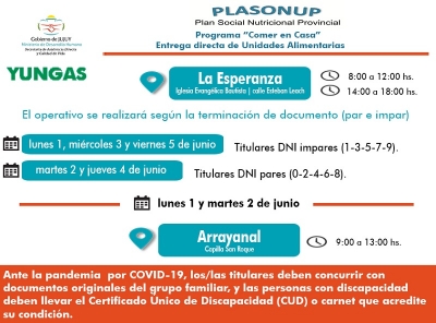 El lunes contin&uacute;a la entrega de unidades alimentarias en localidades de Yungas