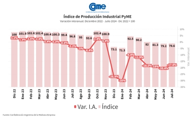La industria pyme cay&oacute; 17,8% anual en julio