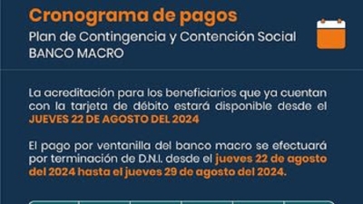 Cronograma de pago del Plan de Contingencia y Contenci&oacute;n Social