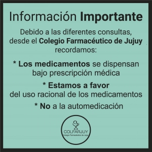 El Colegio Farmac&eacute;utico de Jujuy aclara la situaci&oacute;n de dispensa de los medicamentos en tiempos de pandemia