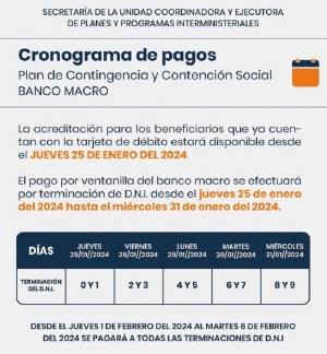 El mi&eacute;rcoles 25 inicia el cronograma de pagos a los beneficiarios del Plan de Contingencia y Contenci&oacute;n Social